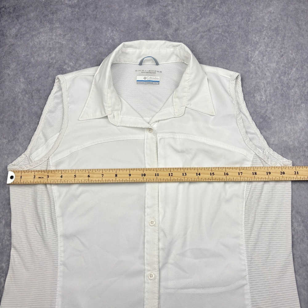 Columbia Shirt Womens XL White Sleeveless Button Down Omni-Shade Hiking Vented - Picture 3 of 8
